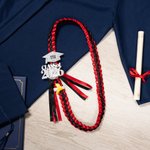 Personalised Two-coloured Ribbon Braided Lei with Glitter Grad Cap Tag and Name Graduation Gift for Graduates