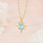 Personalised Starburst Birthstone Necklace Dainty Jewellery Daily Wear Birthday Gift for Mom Girlfriend