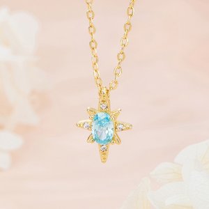 Personalized Starburst Birthstone Necklace Dainty Jewelry Daily Wear Birthday Gift for Mom Girlfriend