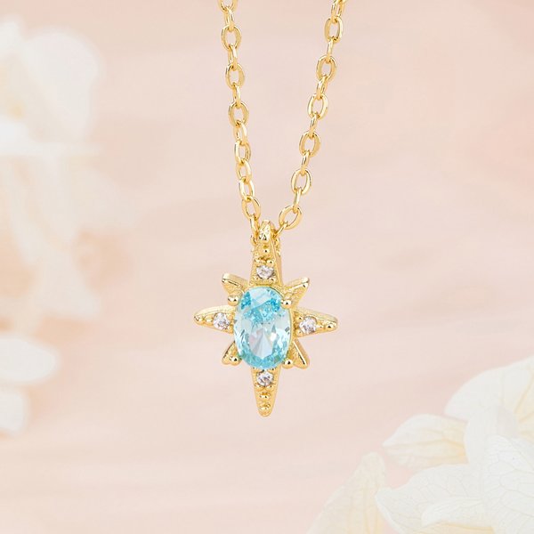 Personalised Starburst Birthstone Necklace Dainty Jewellery Daily Wear Birthday Gift for Mom Girlfriend