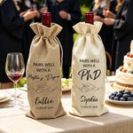 Personalizada Línea Simple Gorra de Graduación Bolsa de Vino con Nombre de Texto Año Fiesta de Graduación Regalo para Master PhD Graduados