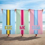 Personalized Quick Dry Sand Free Shadow Monogram Stripe Beach Towel and Bag Summer Vacation Travel Essentials Birthday Gift for Her