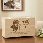 Personalised Engraved Pet Portrait Wooden Memory Storage Box with Name Text and Death Year Loss of Pet Memorial Gift for Pet Owner Lover
