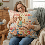 Personalised Just A Girl Who Loves Sewing Soft Cushion Cover with Name Home Decor Birthday Gift for Girls Women