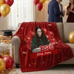 Foto de Graduación Personalizada Manta Suave Multicolor con Nombre y Año Uso Diario Decoración de Fiesta Regalo de Graduación para Graduados