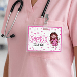 Personalized Cartoon Nurse Simple Line Drawing Laminated Photo Paper ID Badge Buddy with Name Nurse Week Birthday Gift for Nurse Doctor Medical Staff