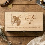 Personalised Engraved Pet Portrait Wooden Memory Storage Box with Name Text and Death Year Loss of Pet Memorial Gift for Pet Owner Lover