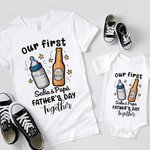Set papà e bambino personalizzato in 100% cotone con nome e anno, con disegno di biberon e birra che brindano - Regalo per festa del papà e compleanno