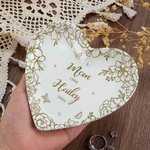 Personalised Round Square Heart Shape Wreath Ceramic Jewellery Dish with Name and Date Room Decor Mother's Day Gift for Mom Grandma
