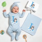 Personalised Cute Animal Star 100% Cotton Baby Romper Hat Blanket Outfit with Name and Gift Box Baby Shower Coming Home Gift for Newborn