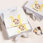 Personalised Cute Animal Star 100% Cotton Baby Romper Hat Blanket Outfit with Name and Gift Box Baby Shower Coming Home Gift for Newborn