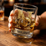 Personalised Gold Cool Fishing Initial 10 oz Rock Whiskey Glass with Name Father's Day Birthday Gift for Man Whiskey Lover Fishing Enthusiast