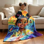 Gepersonaliseerde Dazzling Black Little Girl Zachte Deken met Naam Home Decor Verjaardagscadeau voor zwart meisje