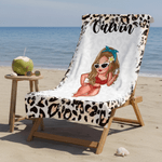 Gepersonaliseerd luipaard zebraprint schattig stripfiguur sneldrogend microvezel strandlaken met naam strandfeest verjaardagscadeau voor vrouw beste vriendin