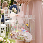 Personalised A Toast To Forever Transparent Gift Bag with Names Date and Pink Ribbon Daily Use Wedding Gift for Bridesmaids Newlyweds