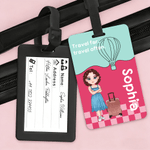 Personalized Cartoon Family Travel Character Luggage Tag with Name and Text Travel Accessory Birthday Gift for Family Friends