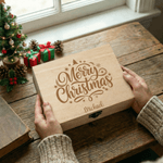 Personalized Christmas Pattern Wooden Memory Storage Box with Name Anniversary Christmas Eve Gift for Family Friends Kids