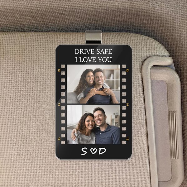 Personalised Film-Style Photo Frame Acrylic Car Visor Clip with Initals Name and Text Car Accessories Birthday Anniversary Gift for Family