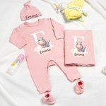 Personalised Cute Animal Star 100% Cotton Baby Romper Hat Blanket Outfit with Name and Gift Box Baby Shower Coming Home Gift for Newborn