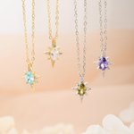 Personalised Starburst Birthstone Necklace Dainty Jewellery Daily Wear Birthday Gift for Mom Girlfriend