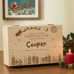 Personalized Christmas Pattern Wooden Memory Storage Box with Name Anniversary Christmas Eve Gift for Family Friends Kids