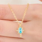 Personalised Starburst Birthstone Necklace Dainty Jewellery Daily Wear Birthday Gift for Mom Girlfriend