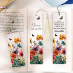 Personalized New Chapter Butterfly Flower Acrylic Bookmark with Name and Tassel Reading Supplies Retirement Birthday Gift for Retiree Bookworm