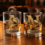 Personalised Gold Cool Fishing Initial 10 oz Rock Whiskey Glass with Name Father's Day Birthday Gift for Man Whiskey Lover Fishing Enthusiast