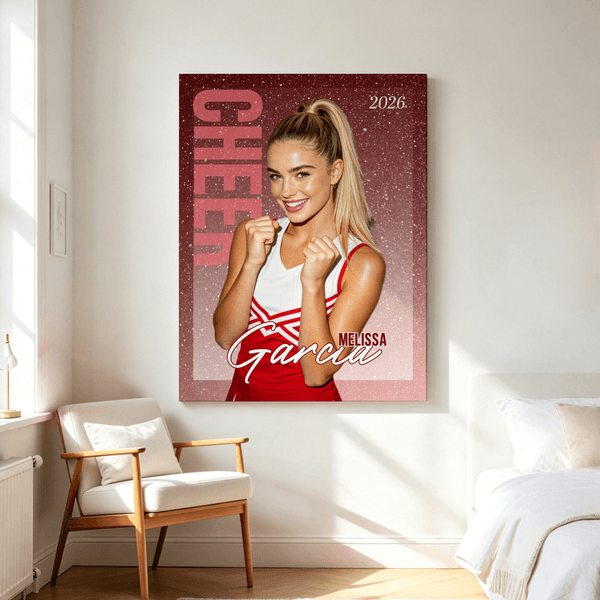 Personalized Glitter Cheerleading Girl Photo Canvas Prints with Name and Year Ship from USA Senior Night Game Day Team Gift for Cheerleaders
