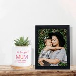 Personalised 4 Collage Photos Ceramic Succulent Planter Pot with Drainage Hole and Bamboo Base Mother's Day Birthday Gift for Mom Grandma