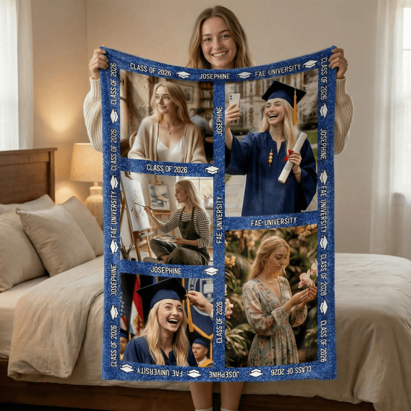 Personnalisé 1-8 Graduation Photos Glitter Design Soft Throw Blanket with Name and Year Home Decor Graduation Party Gift for Graduates
