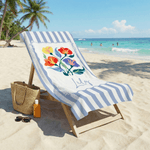 Personalized Birth Flower Striped Oversized Quick-Dry Beach Towel with Name and Drawstring Bag Beach Party Birthday Gift for Mom Girlfriend