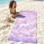 Personalised Sea Animal Astronaut Fantasy Unicorn Quick Dry Soft Oversized Beach Towel with Name Summer Vacation Beach Party Birthday Gift for Kids