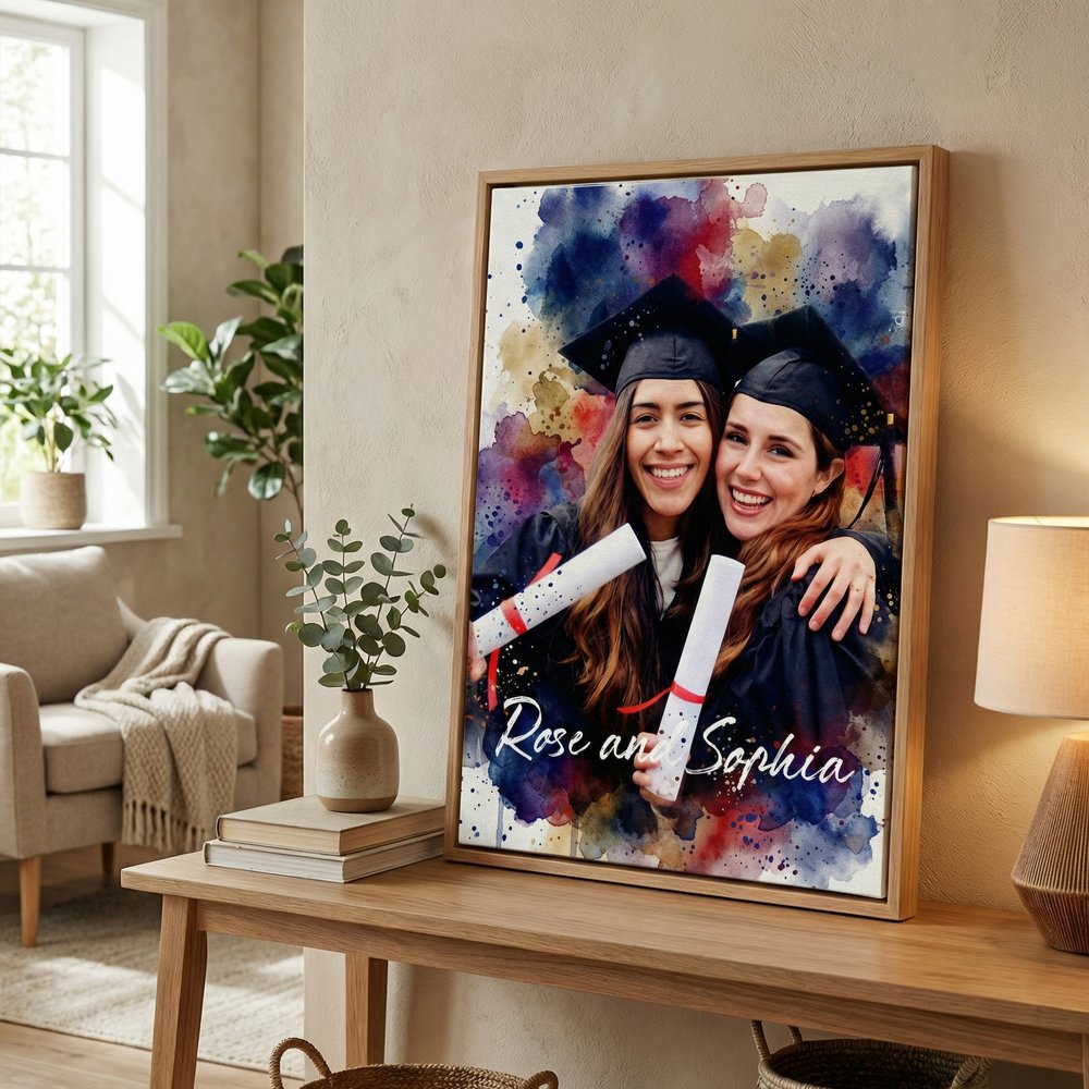 Acuarela Personalizada Graduación Foto Marco Flotante Impresiones en Lienzo con Nombre Sala de Estar Decoración del Hogar Enviar desde EE.UU. Graduación para Graduados