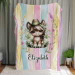Personalised Cartoon Cowgirl Horse Birth Flower Soft Throw Blanket with Name Home Decor Birthday Gift for Girls Horse Lovers