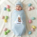 Personalised Cute Animal Star 100% Cotton Baby Romper Hat Blanket Outfit with Name and Gift Box Baby Shower Coming Home Gift for Newborn