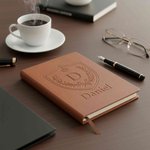 Personalized Shield Crest PU Leather Notebook with Initial and Name Daily Use Birthday Gift for Man
