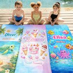 Personalised Sea Animal Astronaut Fantasy Unicorn Quick Dry Soft Oversized Beach Towel with Name Summer Vacation Beach Party Birthday Gift for Kids