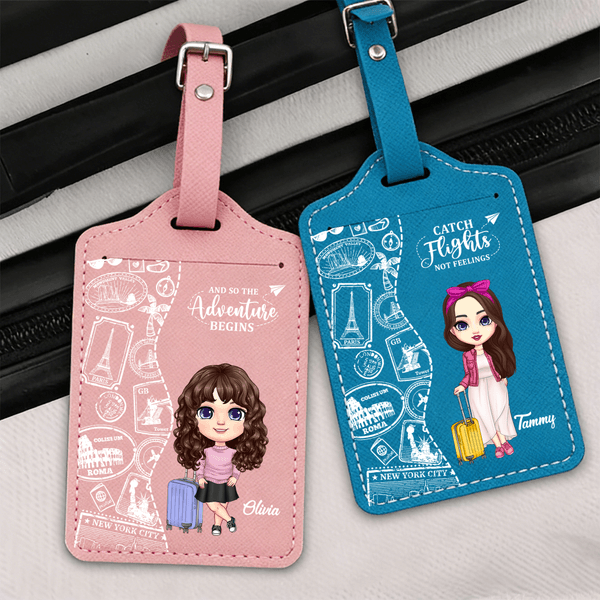Personalised Cute Cartoon Character Travel Theme Passport Holder Luggage Tag with Name and Quote Travel Holiday Gift for Travel Lovers Friends