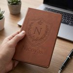 Personalized Shield Crest PU Leather Notebook with Initial and Name Daily Use Birthday Gift for Man