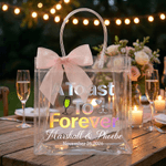 Personalised A Toast To Forever Transparent Gift Bag with Names Date and Pink Ribbon Daily Use Wedding Gift for Bridesmaids Newlyweds