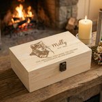 Personalised Engraved Pet Portrait Wooden Memory Storage Box with Name Text and Death Year Loss of Pet Memorial Gift for Pet Owner Lover