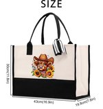 Personalised American Highland Cow Sunflower Large Capacity Tote Bag Portable Makeup Bag with Name American Independence Day Gift for Her