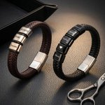 Bracciale personalizzato in pelle intrecciata con 1-8 anelli incisi con nomi di famiglia - Regalo per festa del papà per uomini