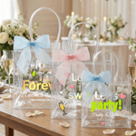 Personalised A Toast To Forever Transparent Gift Bag with Names Date and Pink Ribbon Daily Use Wedding Gift for Bridesmaids Newlyweds