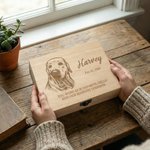 Personalised Engraved Pet Portrait Wooden Memory Storage Box with Name Text and Death Year Loss of Pet Memorial Gift for Pet Owner Lover