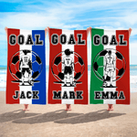 Personalizzato Giocatore di calcio Silhouette a strisce Asciugatura rapida Asciugamano da spiaggia sovradimensionato morbido con nome Piscina Regalo di compleanno per l'amante del giocatore di calcio