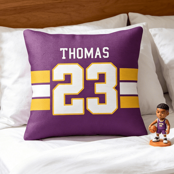 Personalised Multicolour Number Striped Soft Cushion Cover with Name Home Decor Game Day Birthday Gift for Boyfriend Father Man