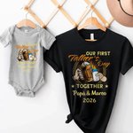 Set papà e bambino personalizzato in 100% cotone con nome e anno, con disegno di biberon e birra che brindano - Regalo per festa del papà e compleanno