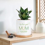 Personalised 4 Collage Photos Ceramic Succulent Planter Pot with Drainage Hole and Bamboo Base Mother's Day Birthday Gift for Mom Grandma